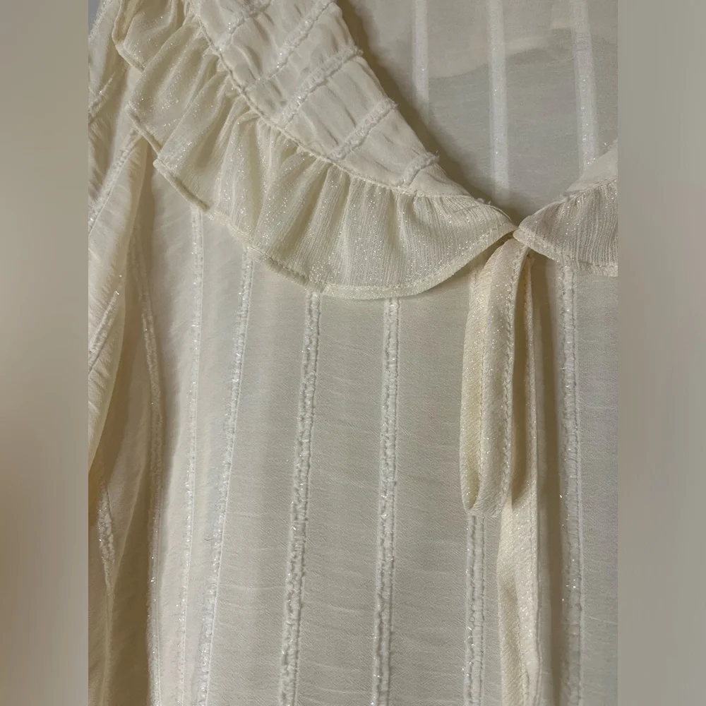 Zara medium bundle green collared sweater white cotton eyelet top ivory Blouse - Picture 13 of 16